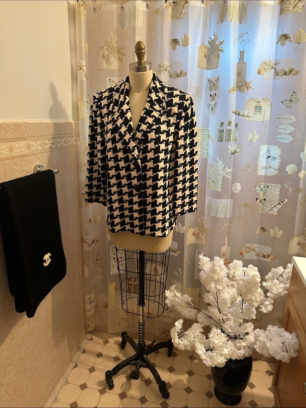 🌺🌺 NWT ST. JOHN Black & White Houndstooth Women's Blazer Jacket